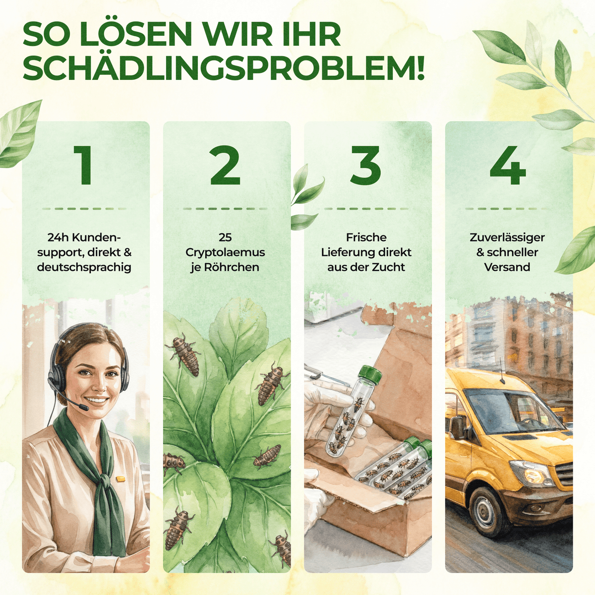 Australische Marienkäfer - Larven gegen Wollläuse, Schmierläuse & Blattläuse - Green Guardia - Ihr Experte für Schädlinge und Pflanzen