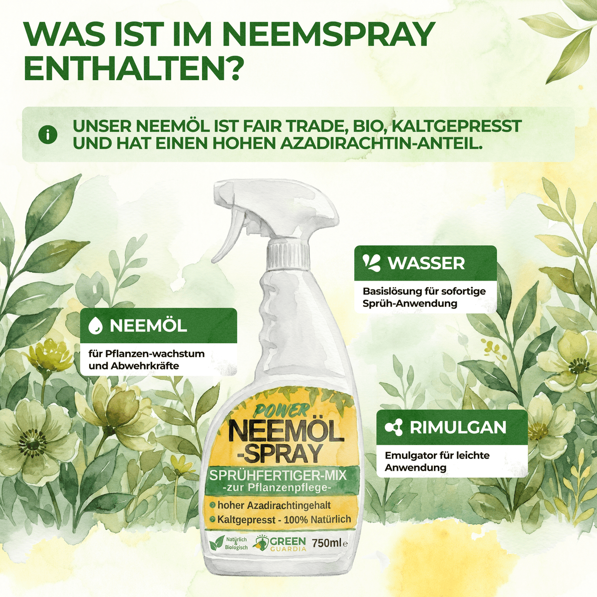 Neemöl-Spray zur Pflanzenpflege (750ml) - Green Guardia - Ihr Experte für Schädlinge und Pflanzen